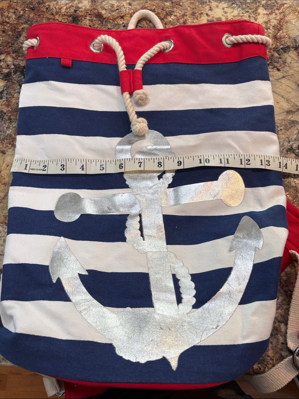 Nautical Stripe Backpack with Rope Drawstring - Picture 4 of 8
